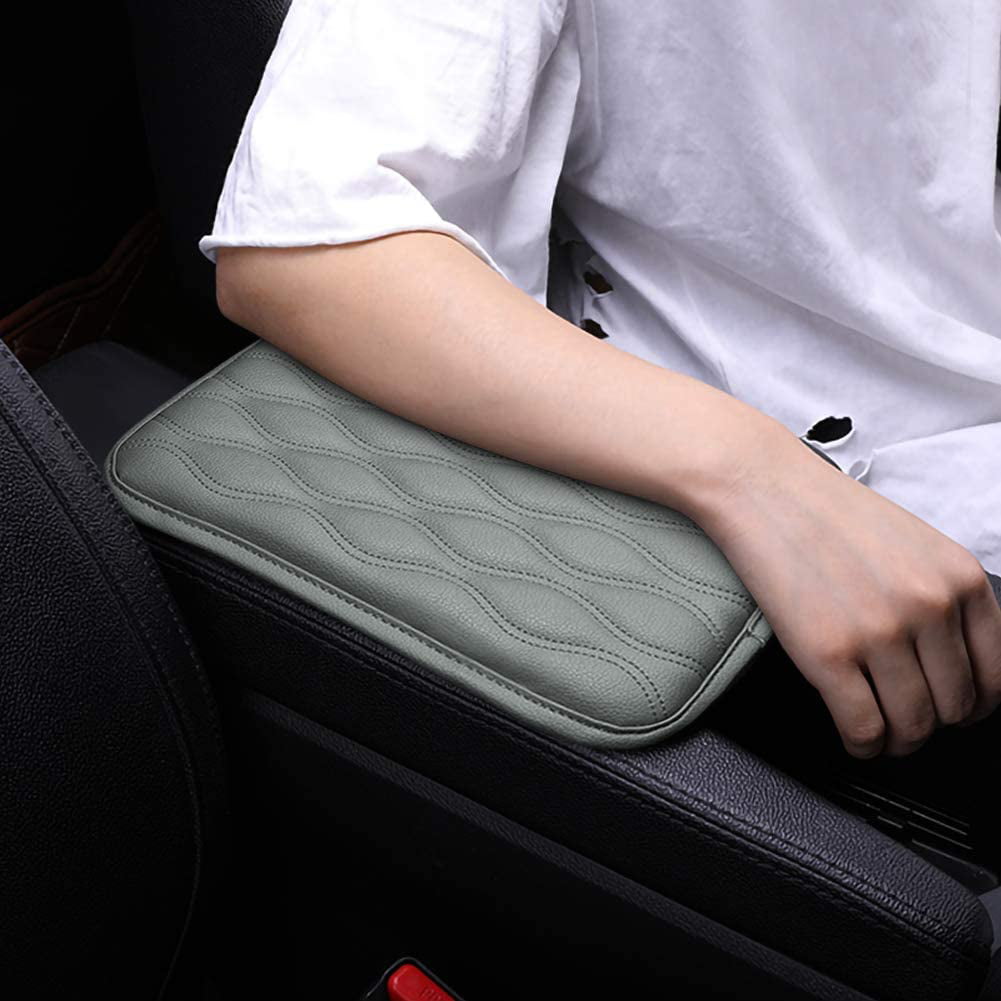Forala Auto Center Console Pad PU Leather Car Armrest Seat Box Cover Protector Universal Fit Gray-Wood Grain 