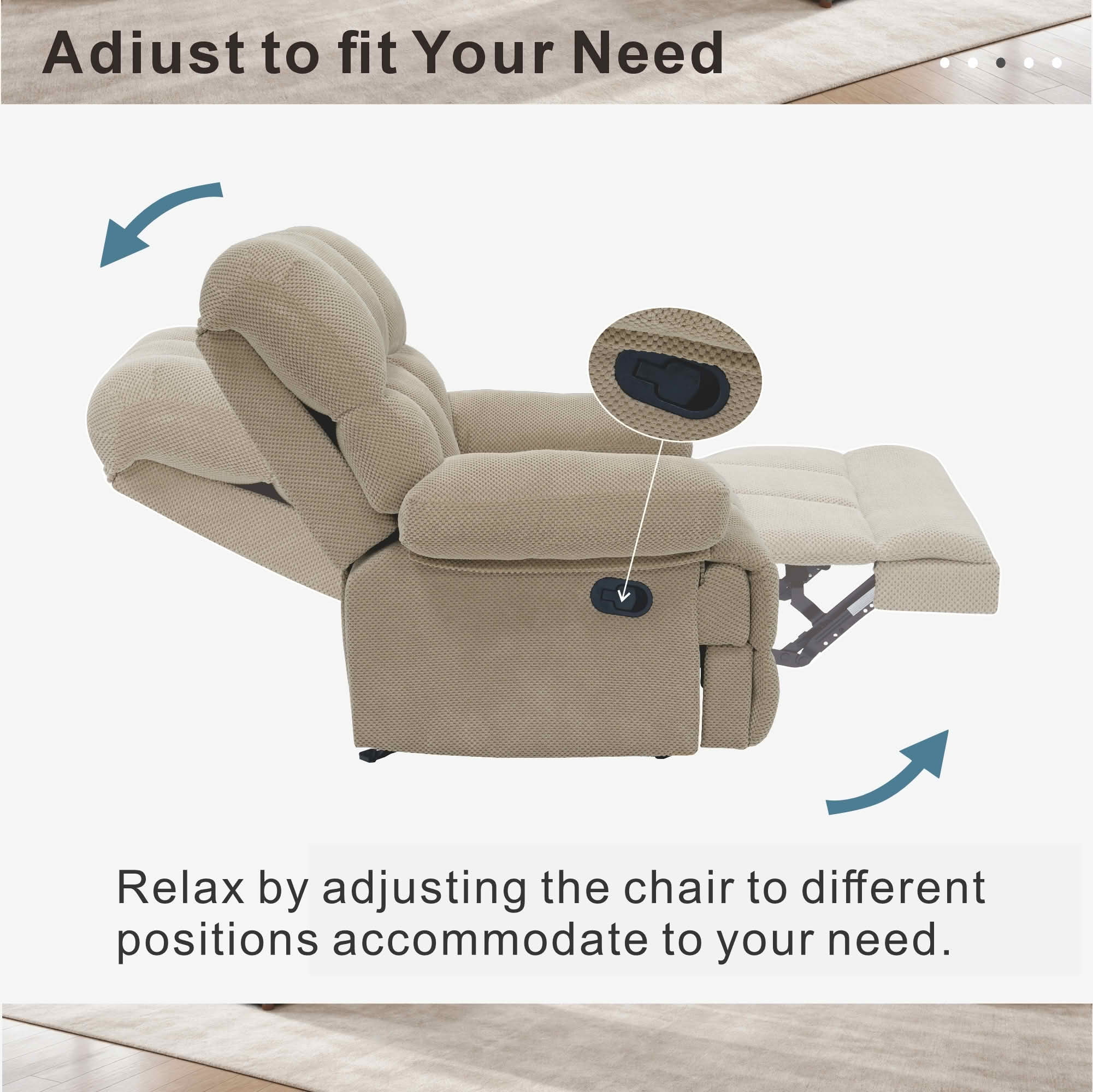 MAYEERTY Modern Manual Rocker Recliner Chair, Nubby Upholstery Fabric Rocking Recliner for Living Room, Nursery and Home Office