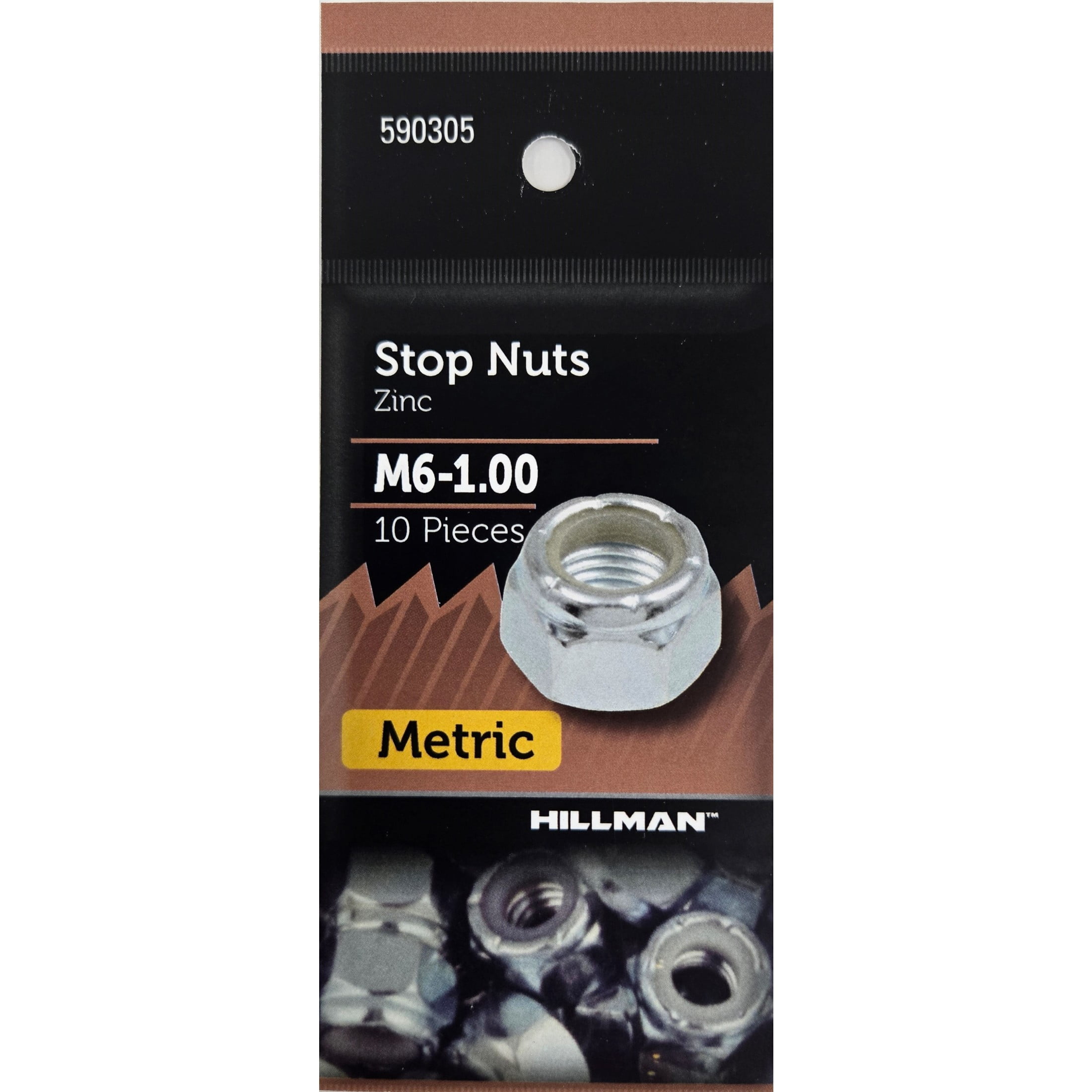 (6 pack) Hillman Metric Stop Nuts, M6-1.00, Steel, Zinc Finish, Silver, 10 pack