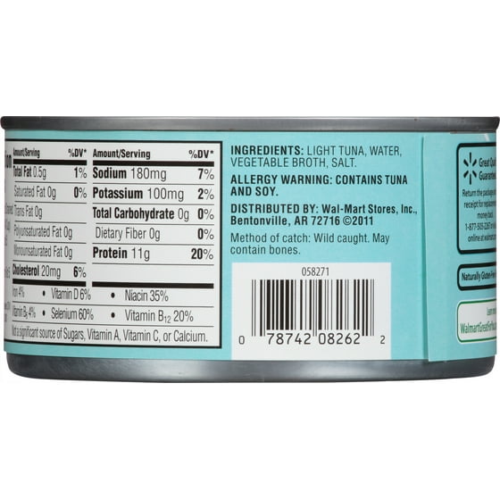 Great Value Chunk Light Tuna In Water Nutrition Facts