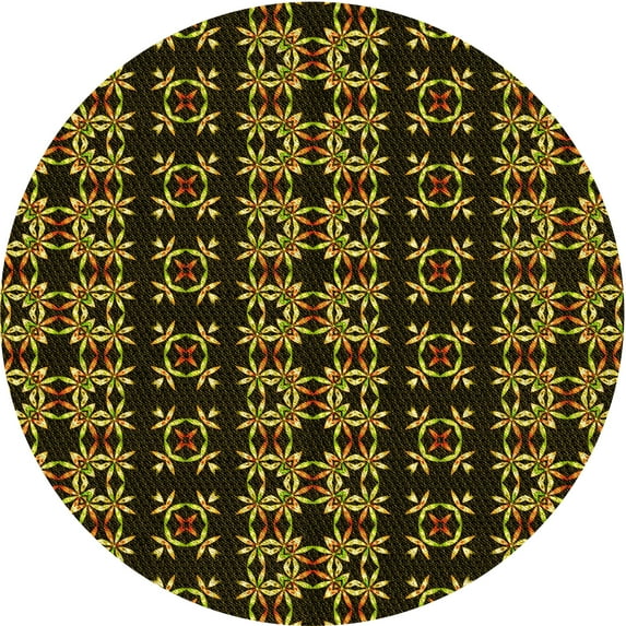Ahgly Company Indoor Round Patterned Black Bean Brown Area Rugs, 8' Round