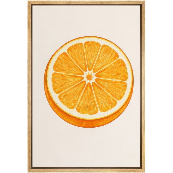 Framed Canvas Print Wall Art Watercolor of Orange Slices Food Art for Kitchen Decor - 16"x24" NATURAL