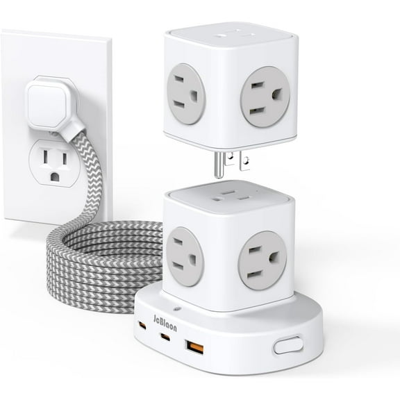 JcBlaon Tower Power Strip Flat Plug with 9 Outlets 3 USB (2 USB C),  Surge Protector 5ft Extension Cord with Multiple Outlets for Office Desk Supplies Dorm Essentials Indoor