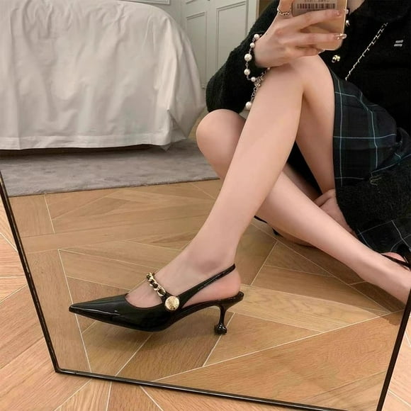 2023 nouveau pointu strass Muller Semi-remorque en cuir verni peu profond français à talons hauts chaussures pour femmes pantoufles talons hauts