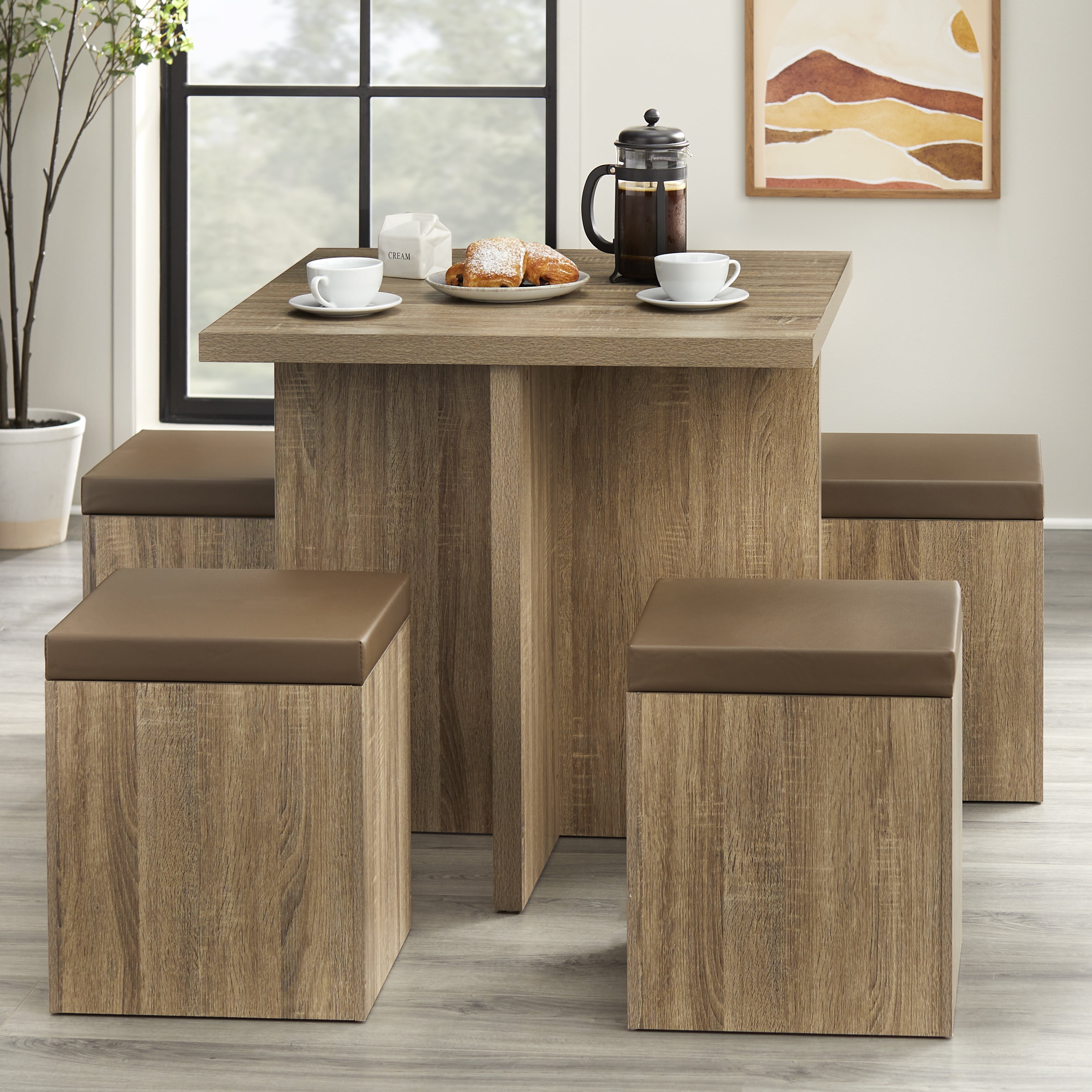 Mainstays 5 Piece Dexter Dining Room Kitchen Set with Storage Ottoman Multiple Colors Walmart