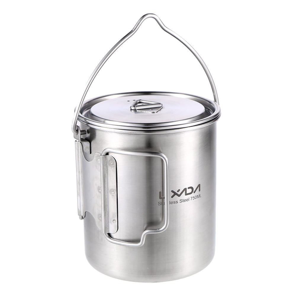 500ml Stainless Camping Cup/Pot with Lid Folding Handles & Measurement Marks 