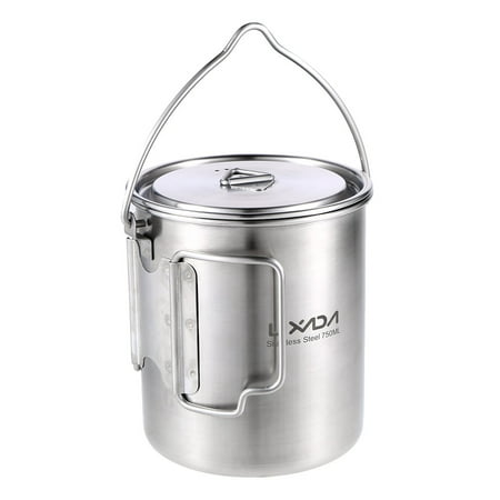 

Lixada 750ml Stainless Steel Pot Portable Water Mug Cup with Lid and Foldable Handle Outdoor Camping Cooking Picnic