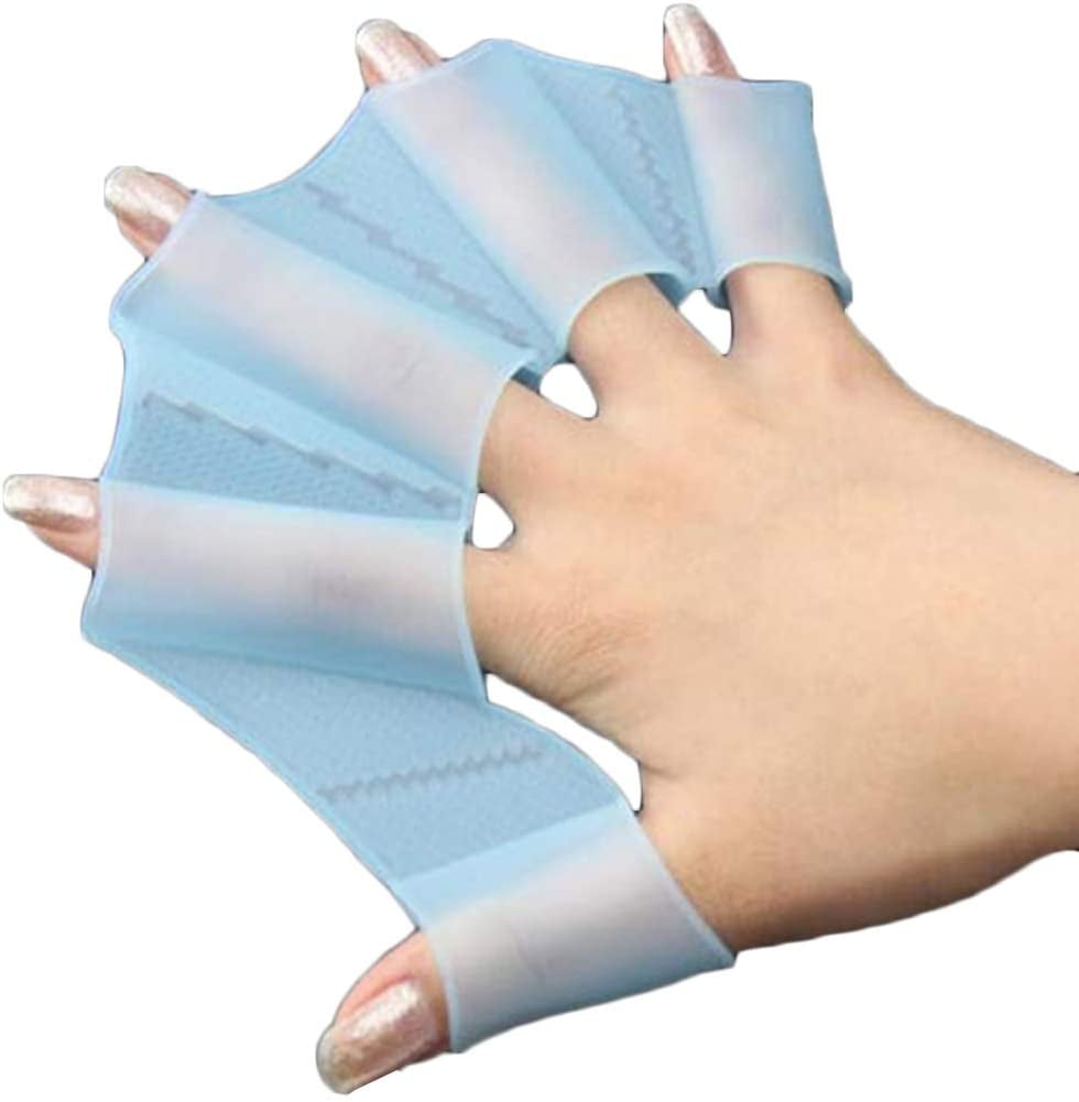2 Pairs Silicone Swim Gloves Hand Webbed Frog Finger Fins Paddle Palm Blue 