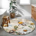 thumbnail image 3 of Round Rugs 3.3Ft, Summer Botanical Round Area Rug Washable Indoor Throw Carpet, White Daisy Botanical Bee Rustic Soft Non Slip Circle Rug for Laundry Room Patio Home Decor Aesthetic, 3 of 8