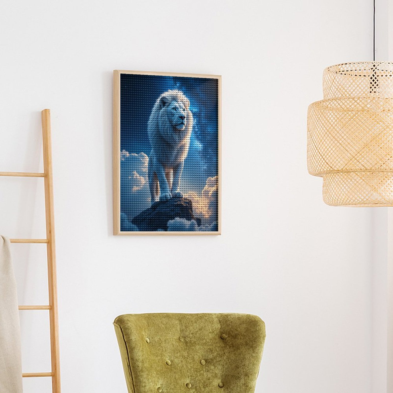 Diamond Art Kit for Adults, White Lion Standing On Rock Diamond Painting for Adults Beginners, 5D DIY Diamond Art Painting Kits, Colorful Diamond Painting Craft for Home Decor 12x16
