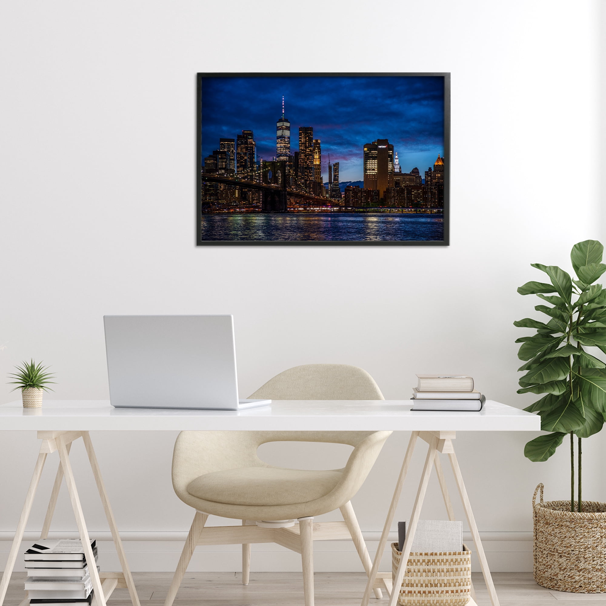 Stupell Industries Brooklyn Bridge at Night Black Framed Giclee Art, design by Tim West