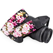 Wolven Pattern Cotton Camera Neck Shoulder Strap Belt Compatible with All DSLR/SLR/Men/Women etc, Black Flower