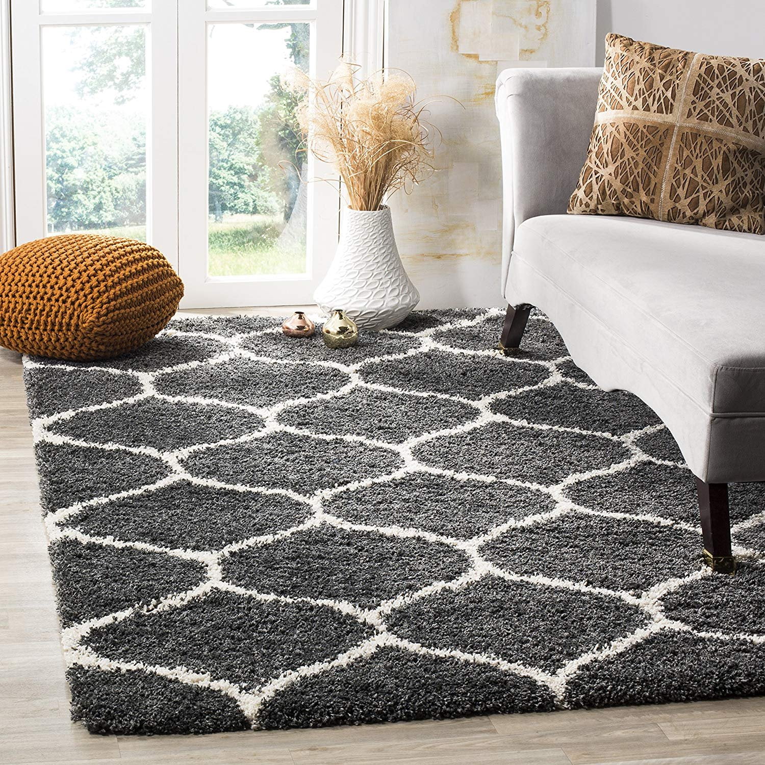 Safavieh Hudson Shag Collection SGH280G Dark Grey and Ivory Moroccan