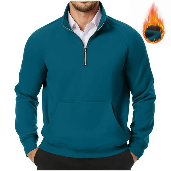 CQONEPT Mens 1/4 Zip V Neck Sweatshirts Fleece Lined Pullover Tops Outdoor Trendy Clothes with Pocket Navy S