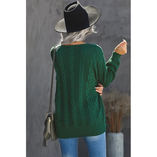 ABPHQTO Suéter de mujer con cordones en punto trenzado Love Letters verde