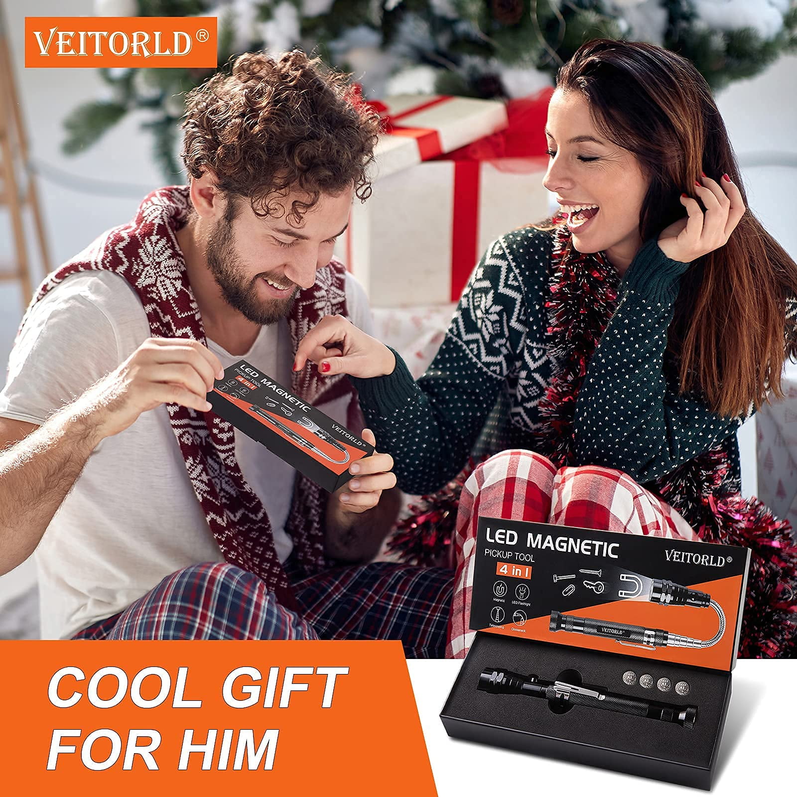 Veitorld Extendable Magnetic Flashlight, LED Telescoping Magnet Pickup Tool, Anniversary Birthday Gifts Idea for Men Dad Husband Women Grandpa Brother Boyfriend, Cool Gadgets Stuff