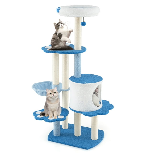 Gymax 54'' Cat Tree Tower w/ Sisal Scratching Posts Bell Cat Perch Cat Condo