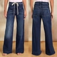 thumbnail image 4 of Vaqueros de pierna ancha for mujer, talle alto, holgados, pierna recta, pantalones de mezclilla elásticos, pantalones vaqueros elásticos con cordones y bolsillos, 4 of 7