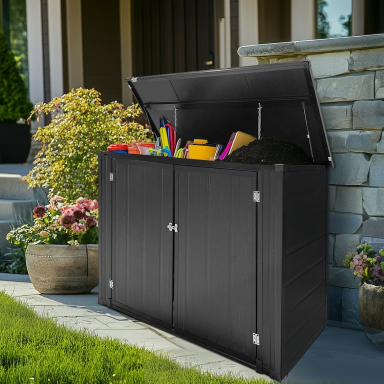 その他 DECK2 BLACK BK Zimtown 300-Gallon Extra Large Deck Box, Black Resin Outdoor