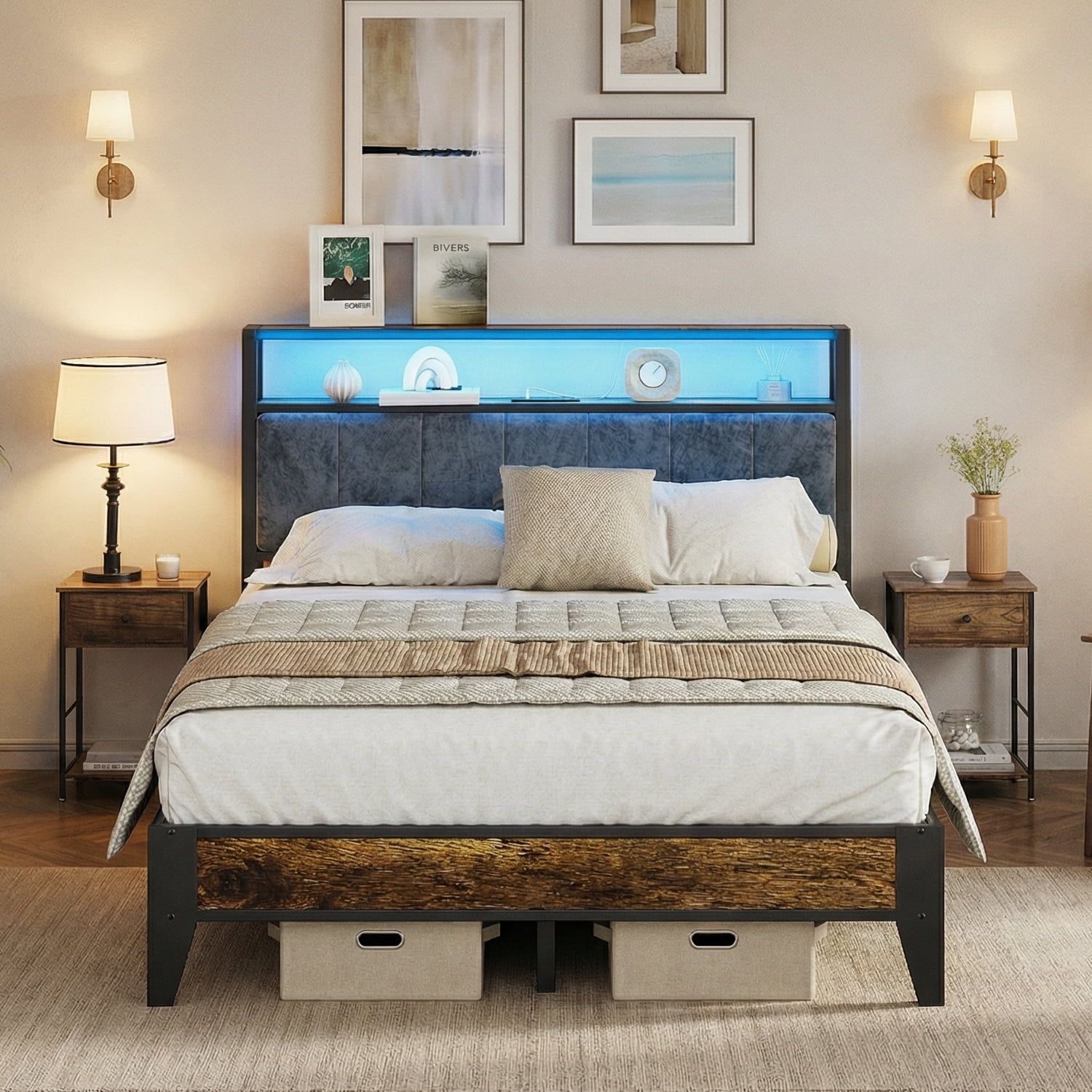 Dayago Full Size Metal Platform Bed Frame with USB Port, Noise-Free and Durable Design, No Box Spring Needed