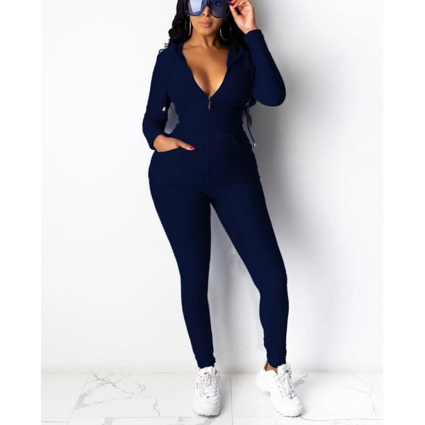 Trajes de 2 piezas para mujer Sudadera con capucha de manga larga a rayas de talla grande y pantalones ajustados Chándal Bodycon Zhivalor Trajes de Baño