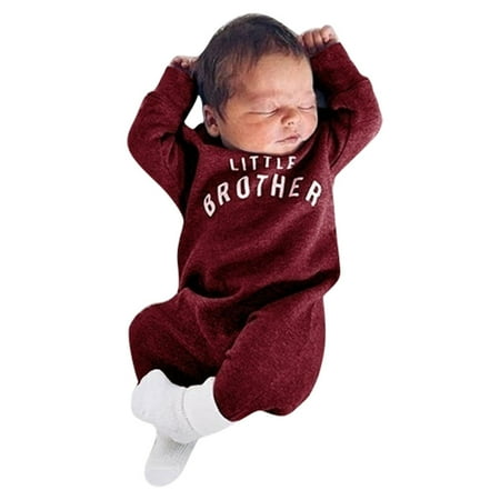 

nsendm Baby Rompers for Boys Playsuit Infant Girl Romper Letter Clothes Baby Jumpsuit Button Baby Boy Clothes Organic Wine 6-12 Months