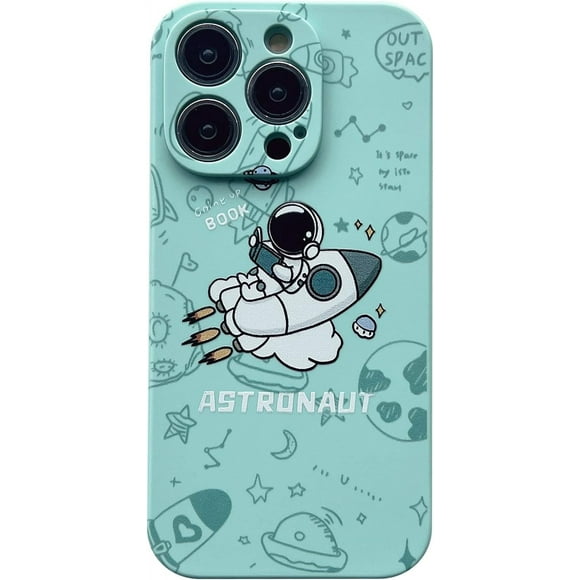 for iPhone 11 Clear Cute Case, Cool Cartoon Astronaut Space Planet Moon Design Stylish TPU Bumper (Green Rocket, iPhone 11)