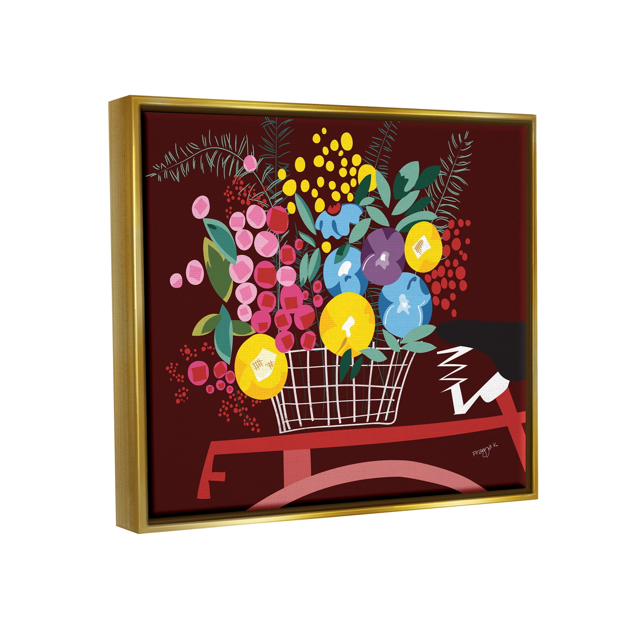 Stupell Industries Modern Flower Basket Botanical & Floral Painting Gold Floater Framed Canvas Art Print Wall Art, 21 x 17