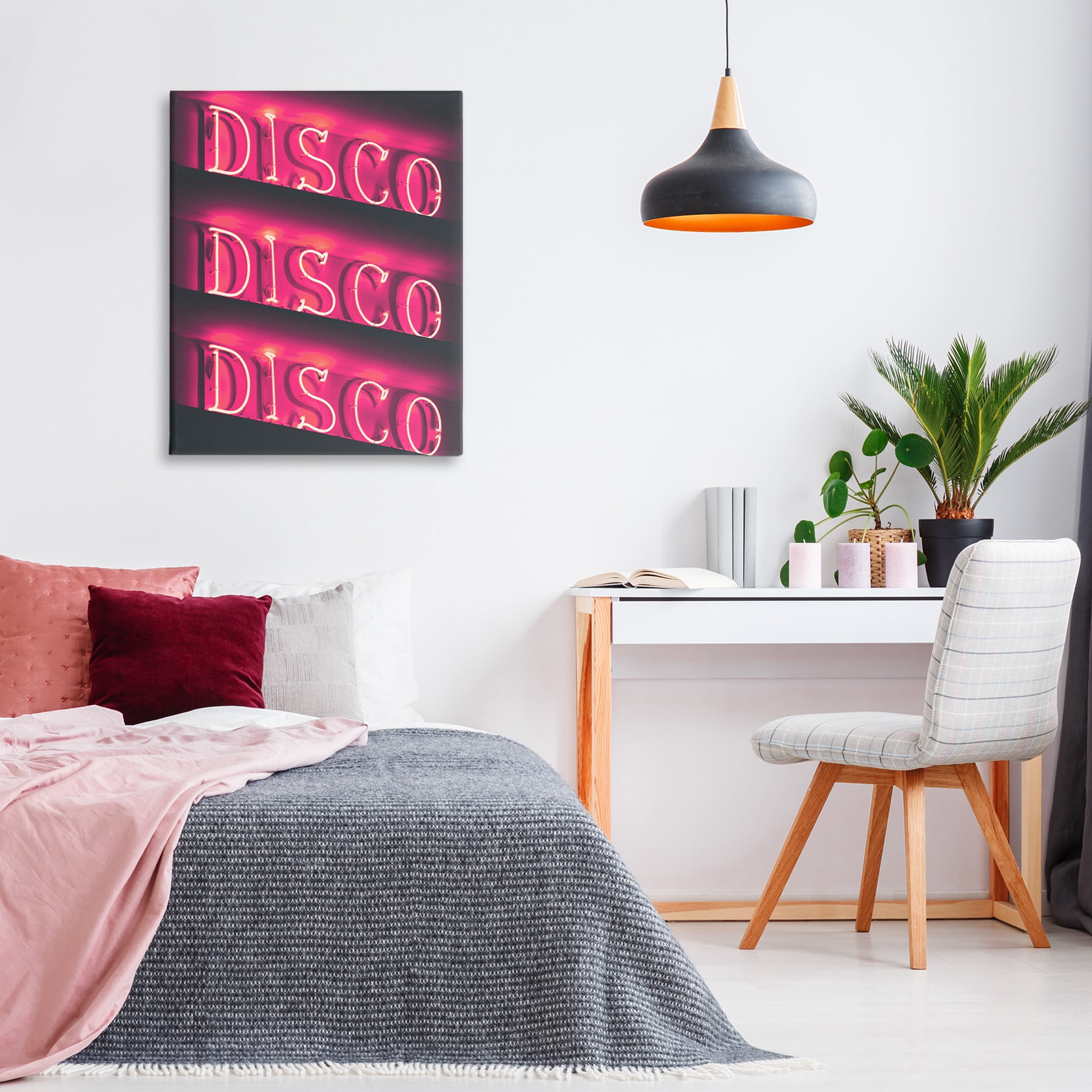 Stupell Industries Pink Disco Neon Lights Typography Painting Gallery Wrapped Canvas Art Print Wall Art, 30 x 40