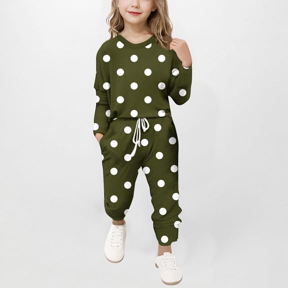 Juslio Girls Pants Unisex Child Casual Sleeve Set Two-piece Set Girl Army Green