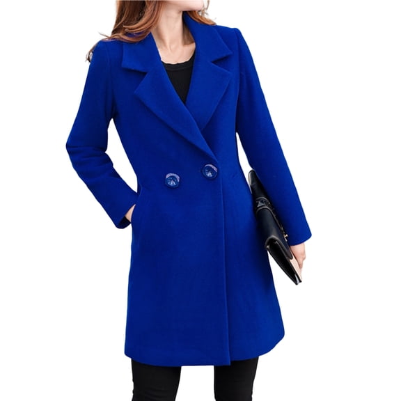 comerut Women Fall Coat Solid Color Double Buttons Thick Lapel Long Sleeves Keep Warm Plus Size Korean Women Overcoat Female Clothes