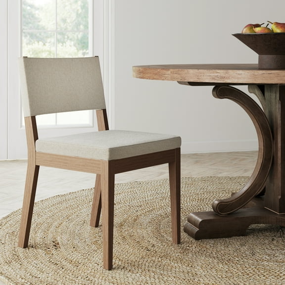 Nathan James Linus Modern Upholstered Dining Chair, Solid Rubberwood Legs in a Wire-Brushed Light Brown Finish