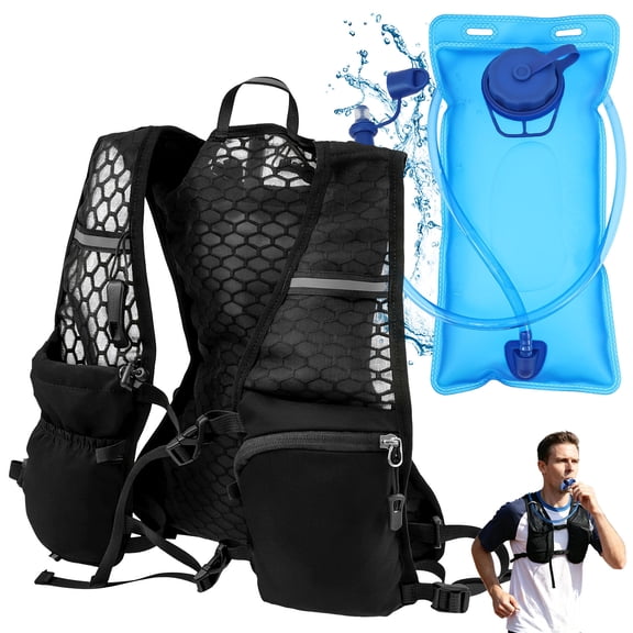 Grusce Running Vest for Men Women, Lightweight Hydration Vest with 68 oz Water Bladder, Adjustable Breathable Reflective for Marathon Trail Hiking Cycling