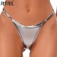 thumbnail image 2 of Bikini brasileño metálico para mujer, bragas, tangas, traje de baño de cintura alta, correas ajustables, espalda en T, Micro Uderwear, 2 of 5