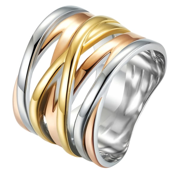 PAMTIER Stainless Steel Wide Braided Statement Rings for Women Chunky Cocktail Twisted Band Jewelry Gift Tri-Color Size 8