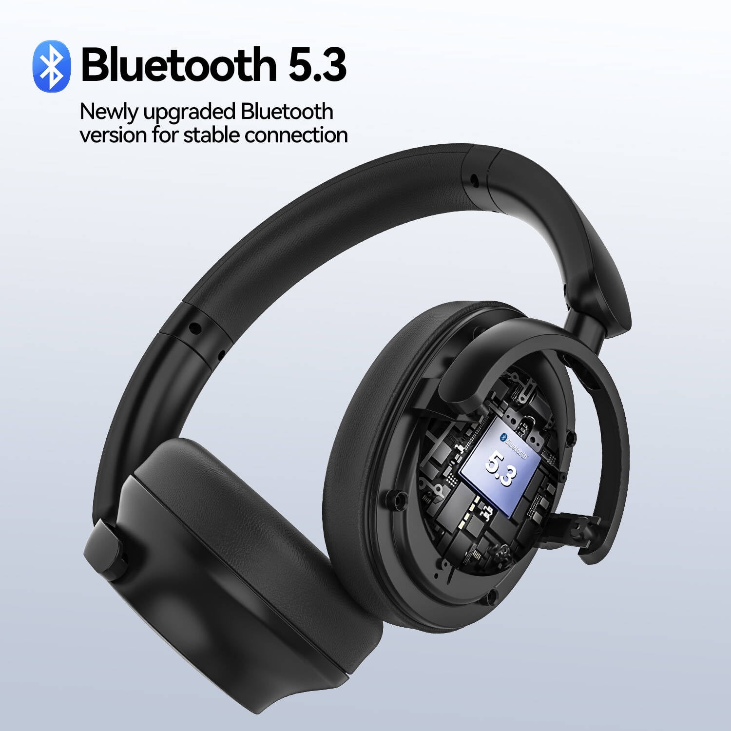 AUSDOM E7 PRO ANC Headphones, Bluetooth 5.3 Over-Ear, 80H Playtime, Hi-Res Audio, Mic - Black