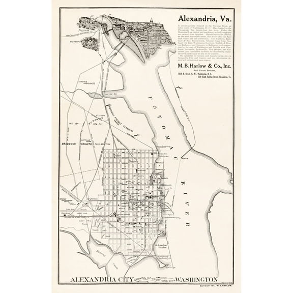 Historic City Map - Alexandria Virginia - Harlow 1911 - 23 x 35.51 - Vintage Wall Art