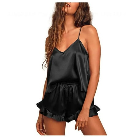 

bangyoudaoo Womens Two-Piece Pajamas Set Ladies Pajamas V-Neck Suspender Shorts Pajamas Home Service Suit