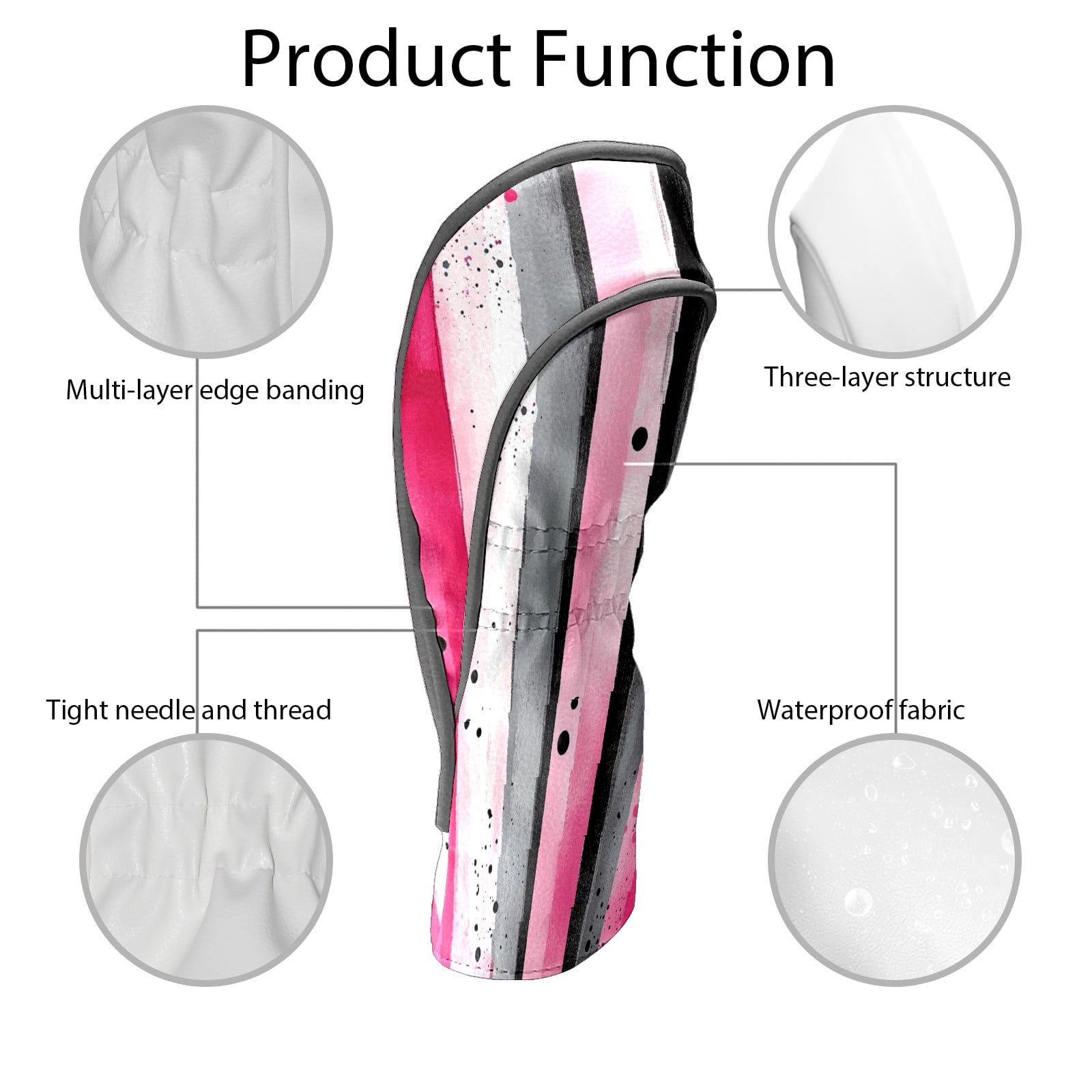 Golf Club Covers PU Leather Waterproof Head Covers for Fairway Woods Hybrids Color Stripes Unisex Fits Most Brands