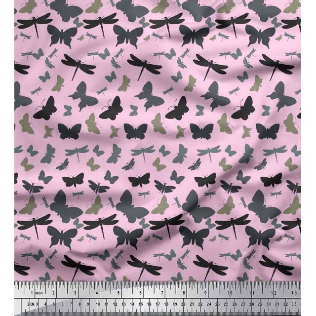 Soimoi Tissu en Poly Georgette Rose Imprimé Artistique d'Insectes au Mètre 42 Pouces de Large