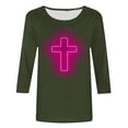 thumbnail image 4 of HOMBOM 3/4 Sleeve Cute Tops For Women Y2k Army Green Round Neck Shirts Easter Cross Print Easter Shirts For Women XXXXL, 4 of 4