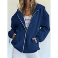thumbnail image 3 of Womens Zip Up Hoodies Oversized Sweatshirts Fall School Fashion Outfits Casual Jackets Winter Clothes Navy Blue L, 3 of 7