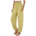 thumbnail image 4 of WTXUE Wide Leg Pants, Bell Bottoms Women's Autumn Elastic High Waist Casual Pants, Womens Trousers Slacks, Yellow, 4 of 5