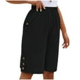 thumbnail image 2 of Women's Loose High Waisted Bermuda Shorts Elastic Waist Shorts Casual with Pockets Black L, 2 of 6