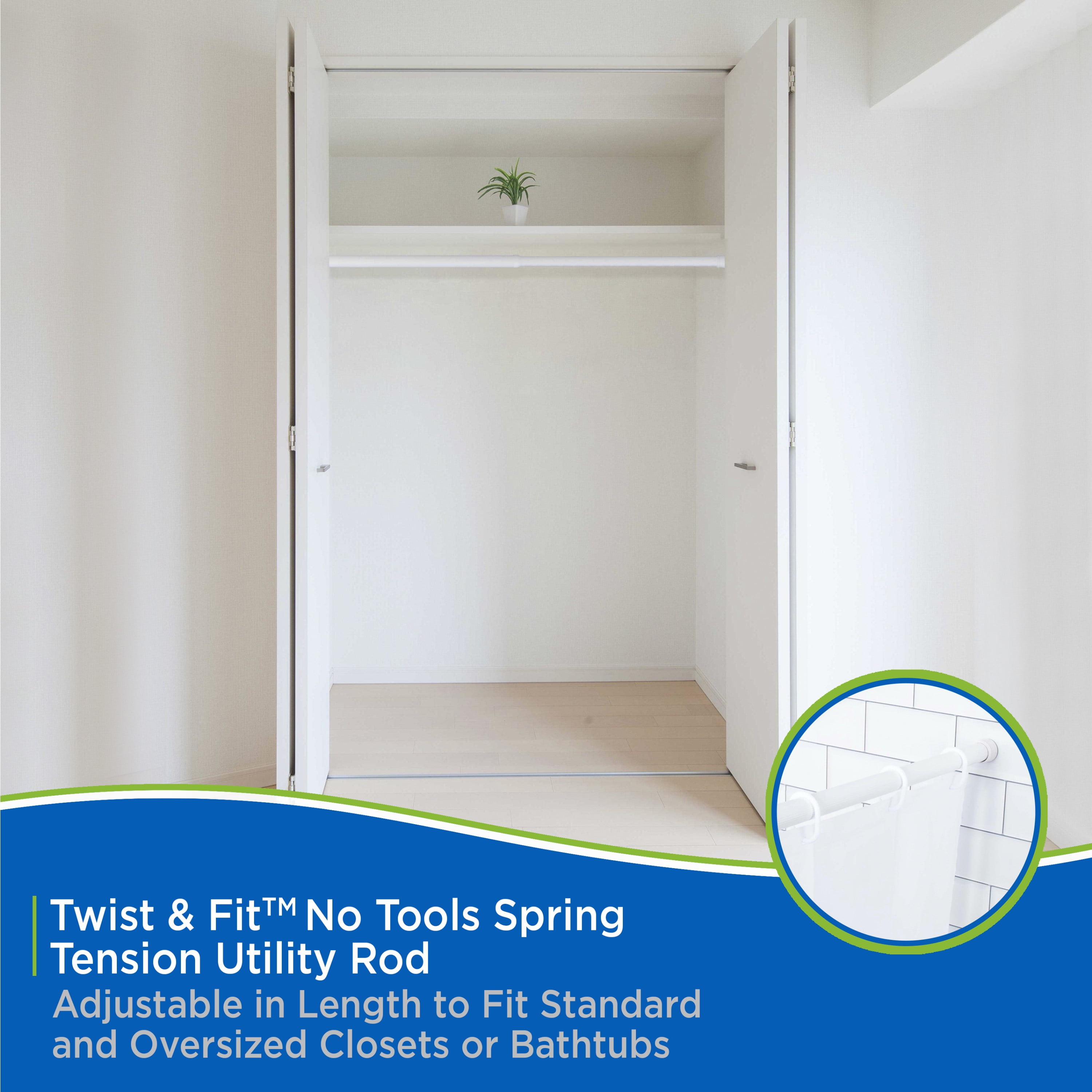 (2 pack) Kenney Spring Tension Utility Rod, 42-72" Adjustable, Rust-Resistant Steel, White