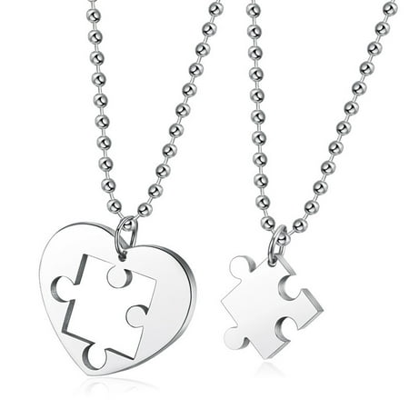 Couples Necklace 2 Pieces Stainless Steel Love Heart Puzzle Matching ...