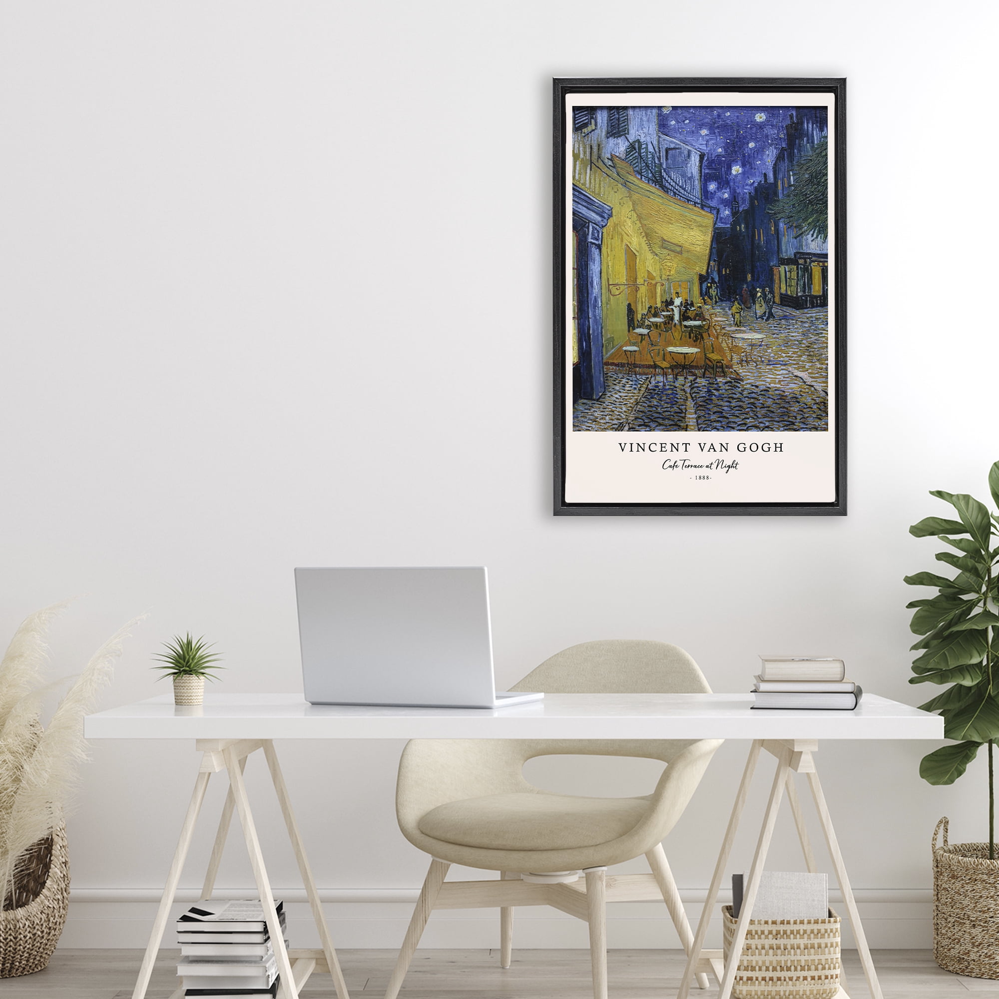 Stupell Industries Classic Cafe Terrace At Night Black Framed Floater Canvas Wall Art, design by Vintage Hustle