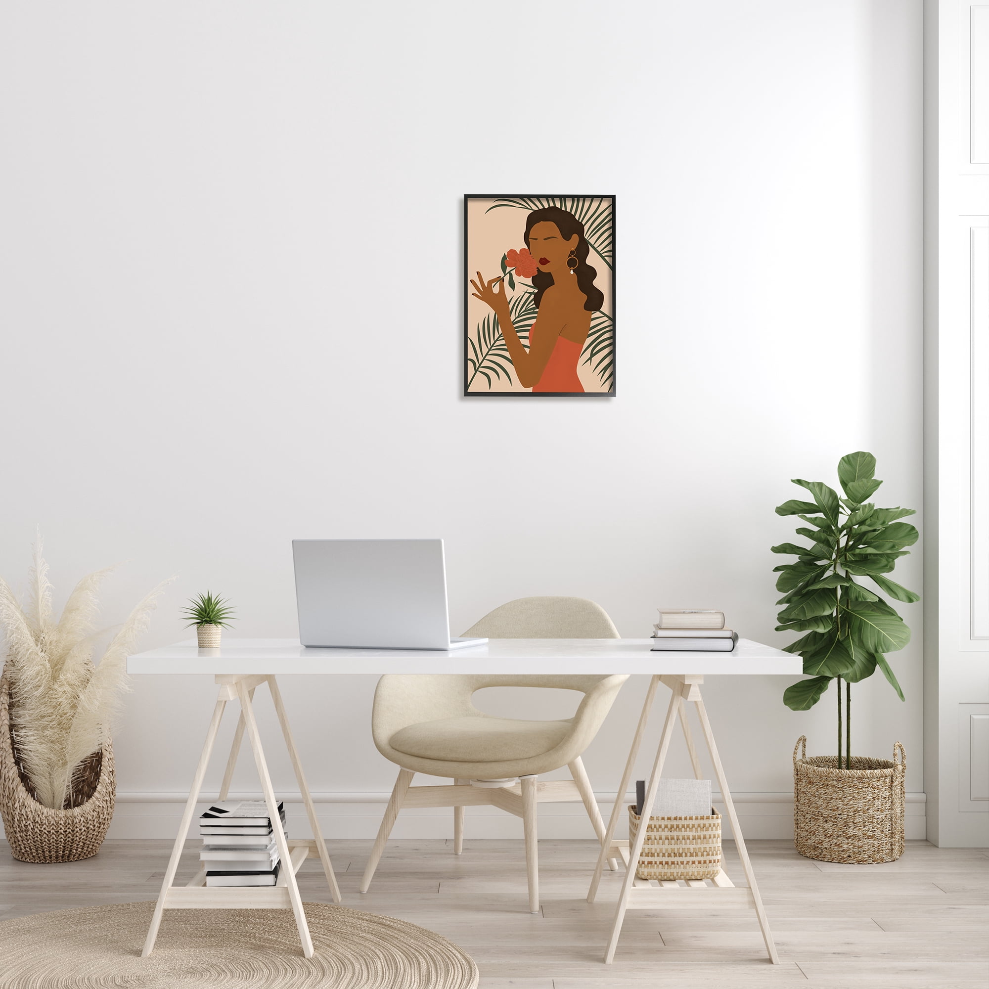 Stupell Industries Woman With Red Floral over Green Palm Leaves, 16 x 20, Designed by JJ Design House LLC