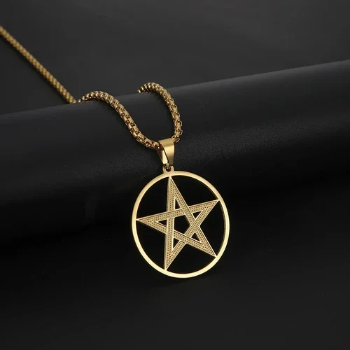 Supernatural Pentagram Necklace for Men 14K Yellow Gold Box Chain Pentacle Star Talisman Amulet Pendant Necklaces Jewelry