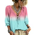 thumbnail image 2 of Womens V Neck 3/4 Sleeve Bohemian Casual Blouses 3/4 Sleeve V Neck Peasant Top Abstract Geometric Print Ruffle Trim Casual Loose Flowy Dressy Shirts, 2 of 5